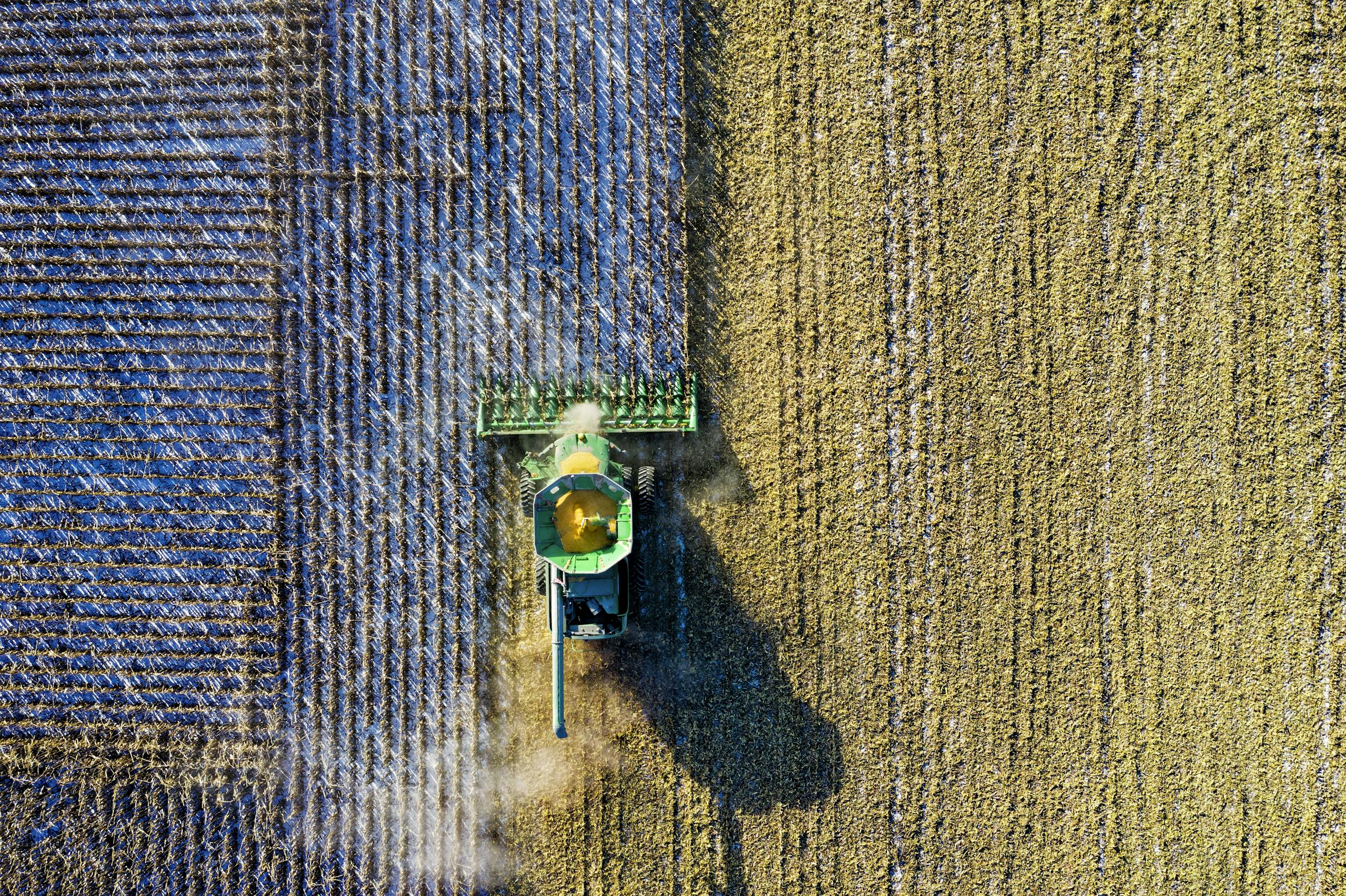 Aerial Shot of Green Milling Tractor